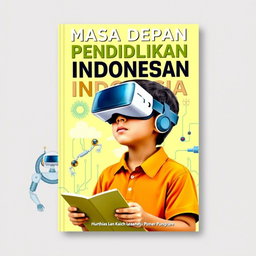 A book cover design featuring a student wearing virtual reality glasses while engaged in learning
