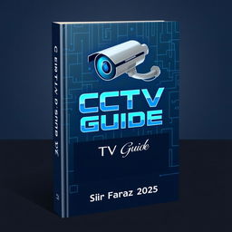 A sleek and modern book cover for 'CCTV Guide' by Sir Faraz 2025, featuring a high-tech design with a prominent illustration of a CCTV camera