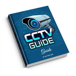 A sleek and modern book cover for 'CCTV Guide' by Sir Faraz 2025, featuring a high-tech design with a prominent illustration of a CCTV camera