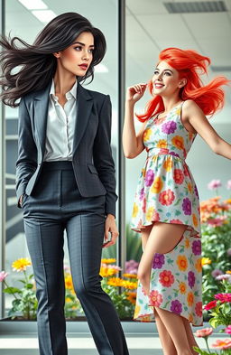 A captivating scene featuring two women whose souls have been swapped, showcasing their distinct personalities