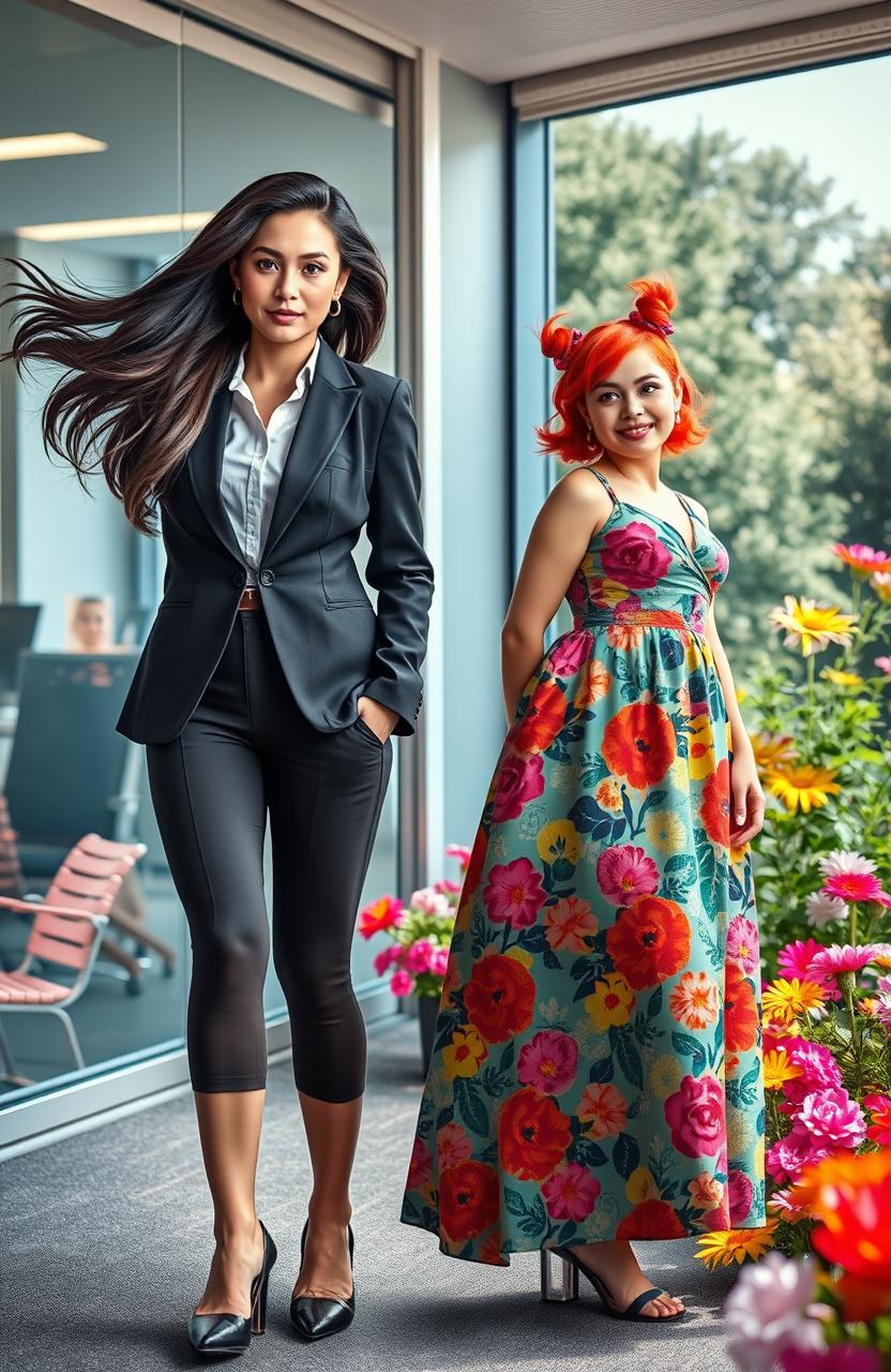 A captivating scene featuring two women whose souls have been swapped, showcasing their distinct personalities