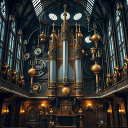 A magnificent steampunk palace in London, featuring intricate brass and copper machinery integrated into the architecture