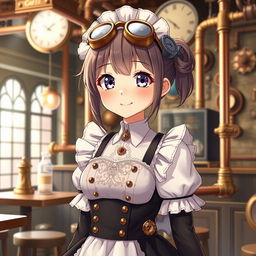 An anime girl maid character, presented as a 14-year-old, featuring a unique steampunk style