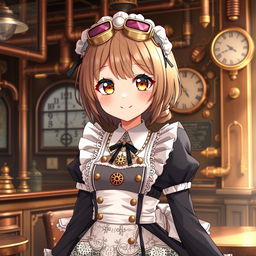 An anime girl maid character, presented as a 14-year-old, featuring a unique steampunk style