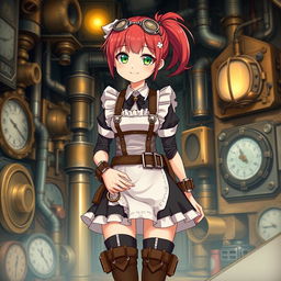 A 16-year-old anime maid girl character designed in a steampunk style