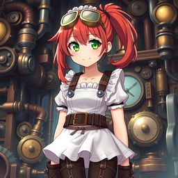 A 16-year-old anime maid girl character designed in a steampunk style