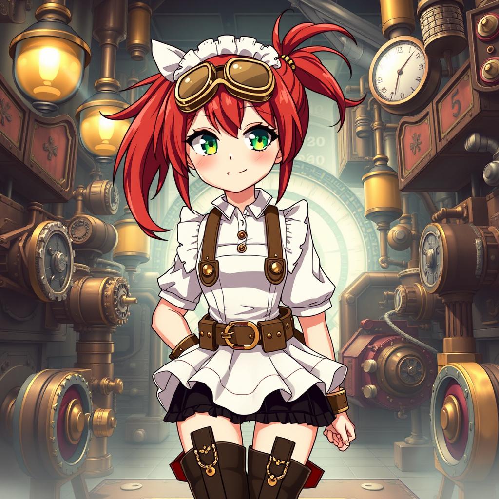 A 16-year-old anime maid girl character designed in a steampunk style