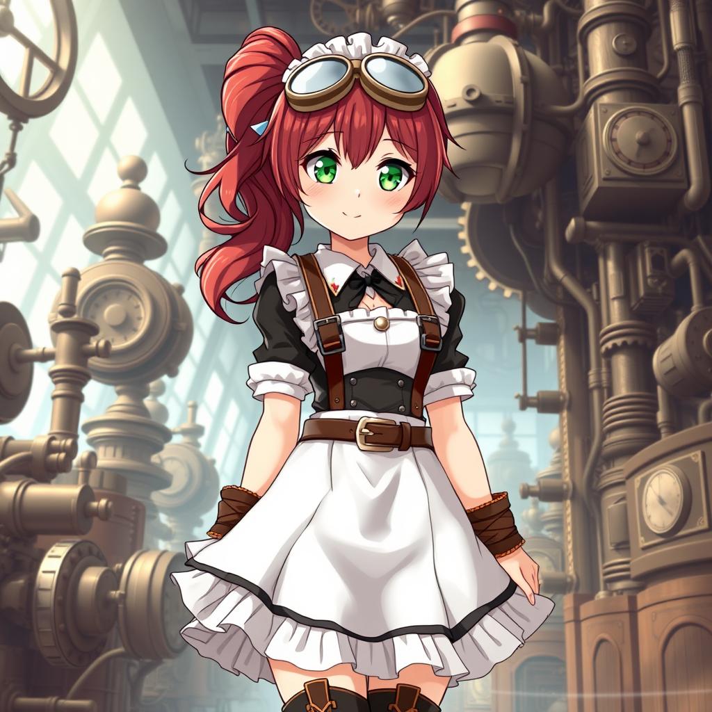 A 17-year-old anime maid girl character designed in a steampunk style