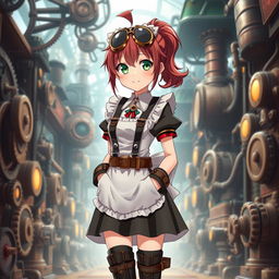 A 17-year-old anime maid girl character designed in a steampunk style