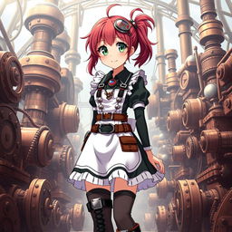 A 17-year-old anime maid girl character designed in a steampunk style