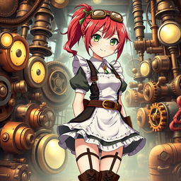 A 17-year-old anime maid girl character designed in a steampunk style