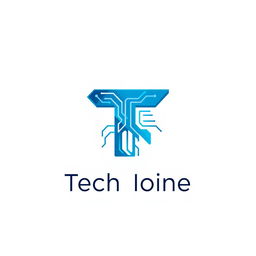 Design a modern and clean logo for a tech company, featuring a stylized letter 'T' integrated with a circuit pattern, using a color palette of blue and silver
