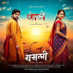 A vibrant and cinematic movie poster for a Hindi film, featuring dynamic colors and bold typography