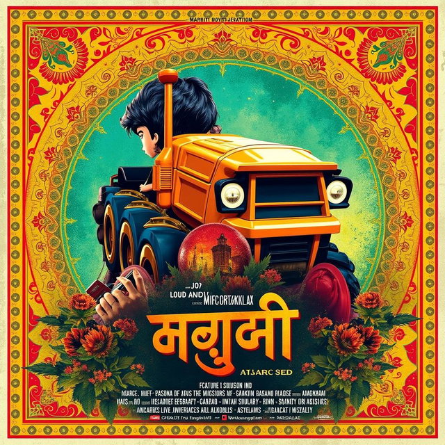 A movie poster featuring two female characters positioned prominently on either side, styled in traditional Indian attire, vibrant colors, and intricate floral patterns in the background