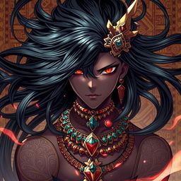 A Light Novel cover in the Genshin Impact art style featuring a striking black male character with long, flowing black hair that shines brilliantly, set against a rich, detailed background inspired by Aztec culture