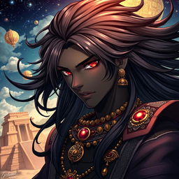 A Light Novel cover in the Genshin Impact art style featuring a striking black male character with long, flowing black hair that shines with a lustrous glow