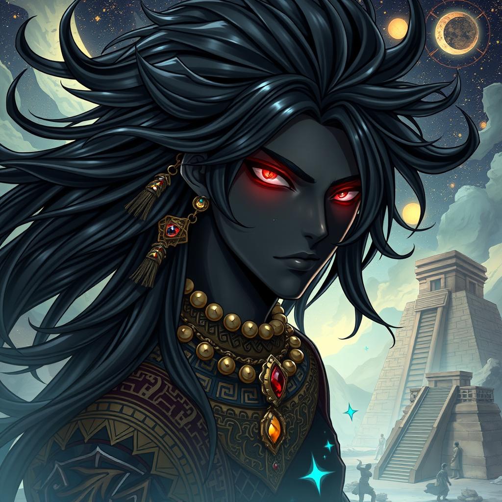 A Light Novel cover in the Genshin Impact art style featuring a striking black male character with long, flowing black hair that shines with a lustrous glow