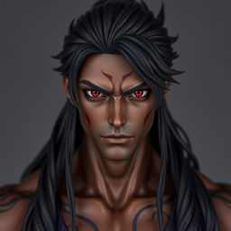 A front view of a Genshin Impact character model showcasing a man with expressive yet raw beauty