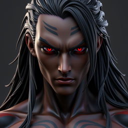 A front view of a Genshin Impact character model showcasing a man with expressive yet raw beauty