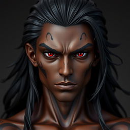 A front view of a Genshin Impact character model showcasing a man with expressive yet raw beauty