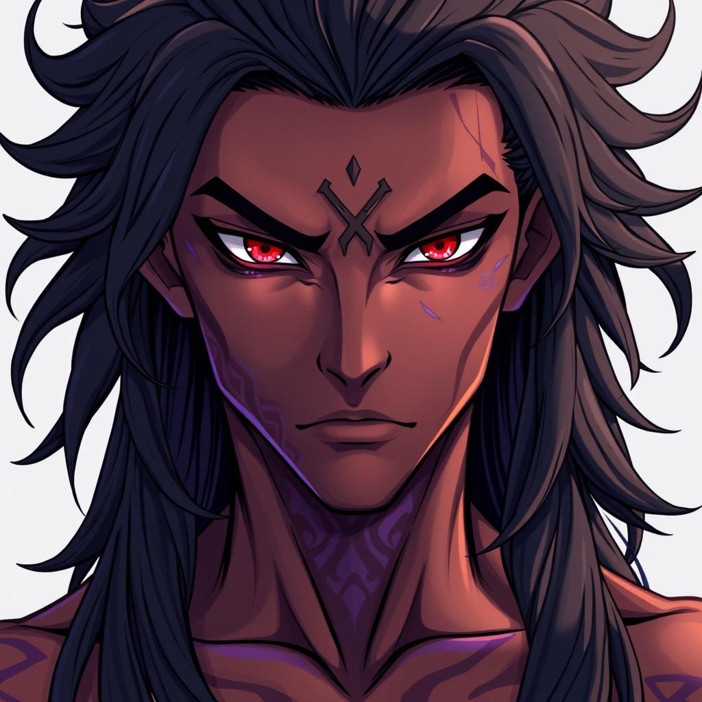 A front view of a character in the Genshin Impact style depicting a man with expressive yet raw beauty