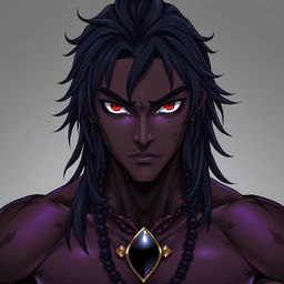 A front view of a character in the Genshin Impact style depicting a man with expressive yet raw beauty