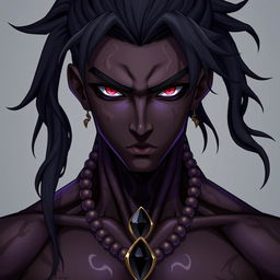 A front view of a character in the Genshin Impact style depicting a man with expressive yet raw beauty