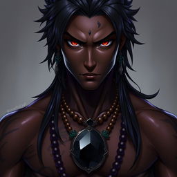 A front view of a character in the Genshin Impact style depicting a man with expressive yet raw beauty