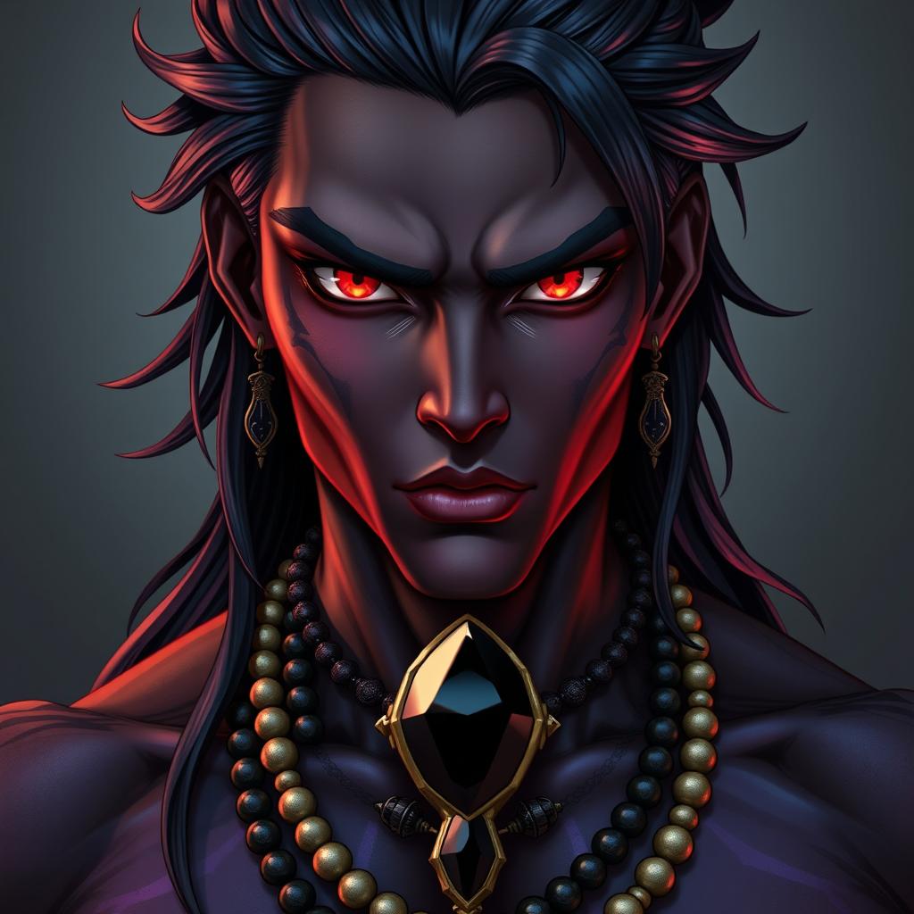 A front view of a character in the Genshin Impact style depicting a man with expressive yet raw beauty