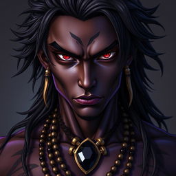 A front view of a character in the Genshin Impact style depicting a man with expressive yet raw beauty