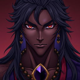 A front view of a character in the Genshin Impact style depicting a man with expressive yet raw beauty