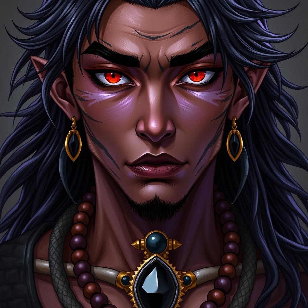 A front view of a character in the Genshin Impact style showcasing a man with expressive yet raw beauty