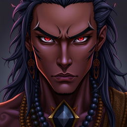 A front view of a character in the Genshin Impact style showcasing a man with expressive yet raw beauty