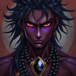 A front view of a character in the Genshin Impact style showcasing a man with expressive yet raw beauty