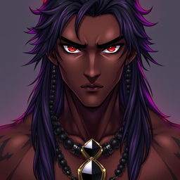 A front view of a character in the Genshin Impact style, showcasing a man with expressive yet raw beauty