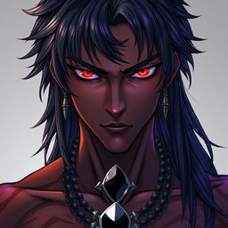 A front view of a character in the Genshin Impact style, showcasing a man with expressive yet raw beauty
