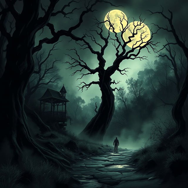 A vividly illustrated killer background featuring a dark, moody atmosphere, with shadowy elements that create a sense of suspense and danger