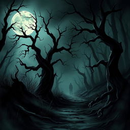 A vividly illustrated killer background featuring a dark, moody atmosphere, with shadowy elements that create a sense of suspense and danger