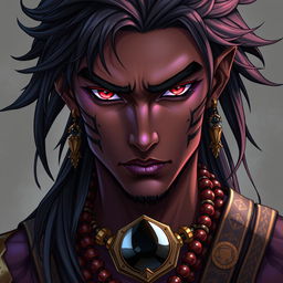 A front view of a character in the Genshin Impact style depicting a man with expressive yet raw beauty