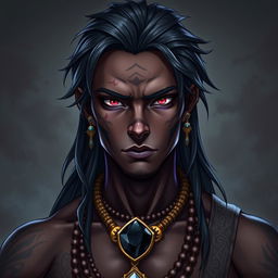 A front view of a character in the Genshin Impact style depicting a man with expressive yet raw beauty