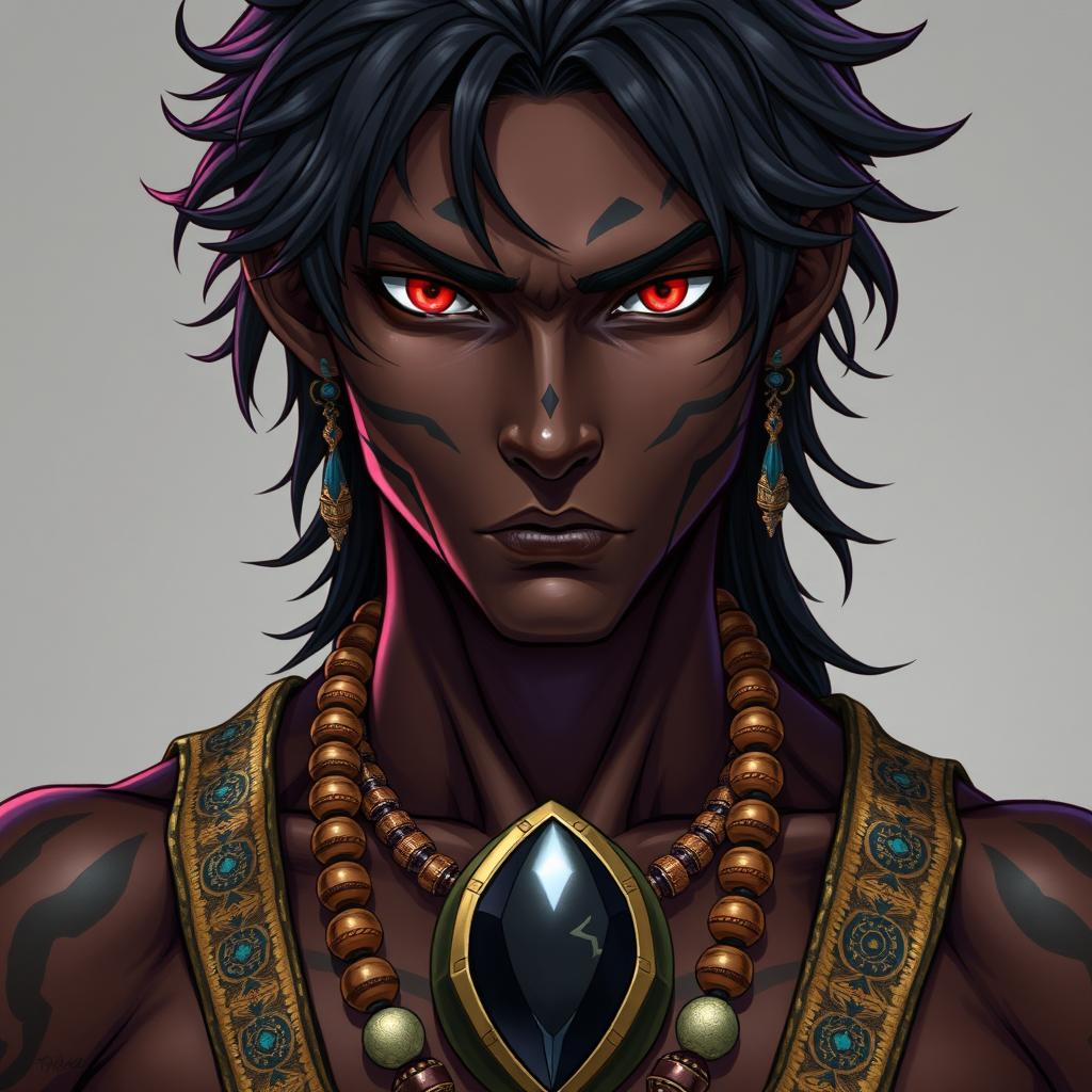 A front view of a character in the Genshin Impact style depicting a man with expressive yet raw beauty