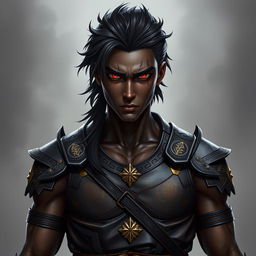 A front view of a character in the Genshin Impact style, portraying a man of expressive yet raw beauty