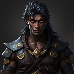 A front view of a character in the Genshin Impact style, portraying a man of expressive yet raw beauty