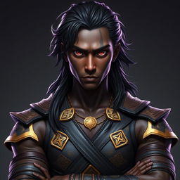 A front view of a character in the Genshin Impact style, portraying a man with expressive yet raw beauty