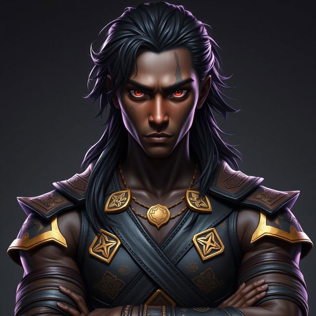 A front view of a character in the Genshin Impact style, portraying a man with expressive yet raw beauty