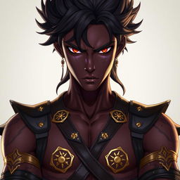 A front view of a character in the Genshin Impact style, portraying a man with expressive yet raw beauty