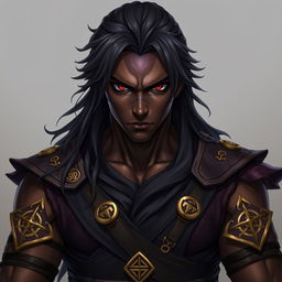 A front view of a character in the Genshin Impact style, portraying a man with expressive yet raw beauty