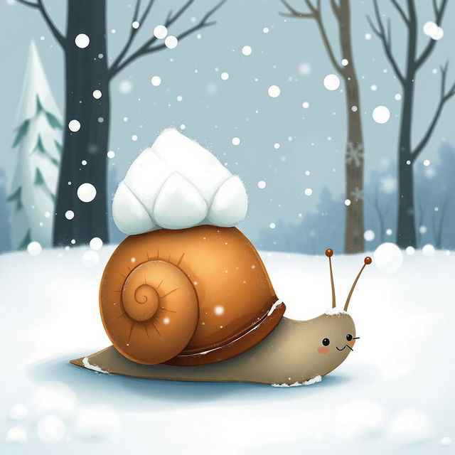 I am a little snail, and today I bravely crawled into the snowy landscape