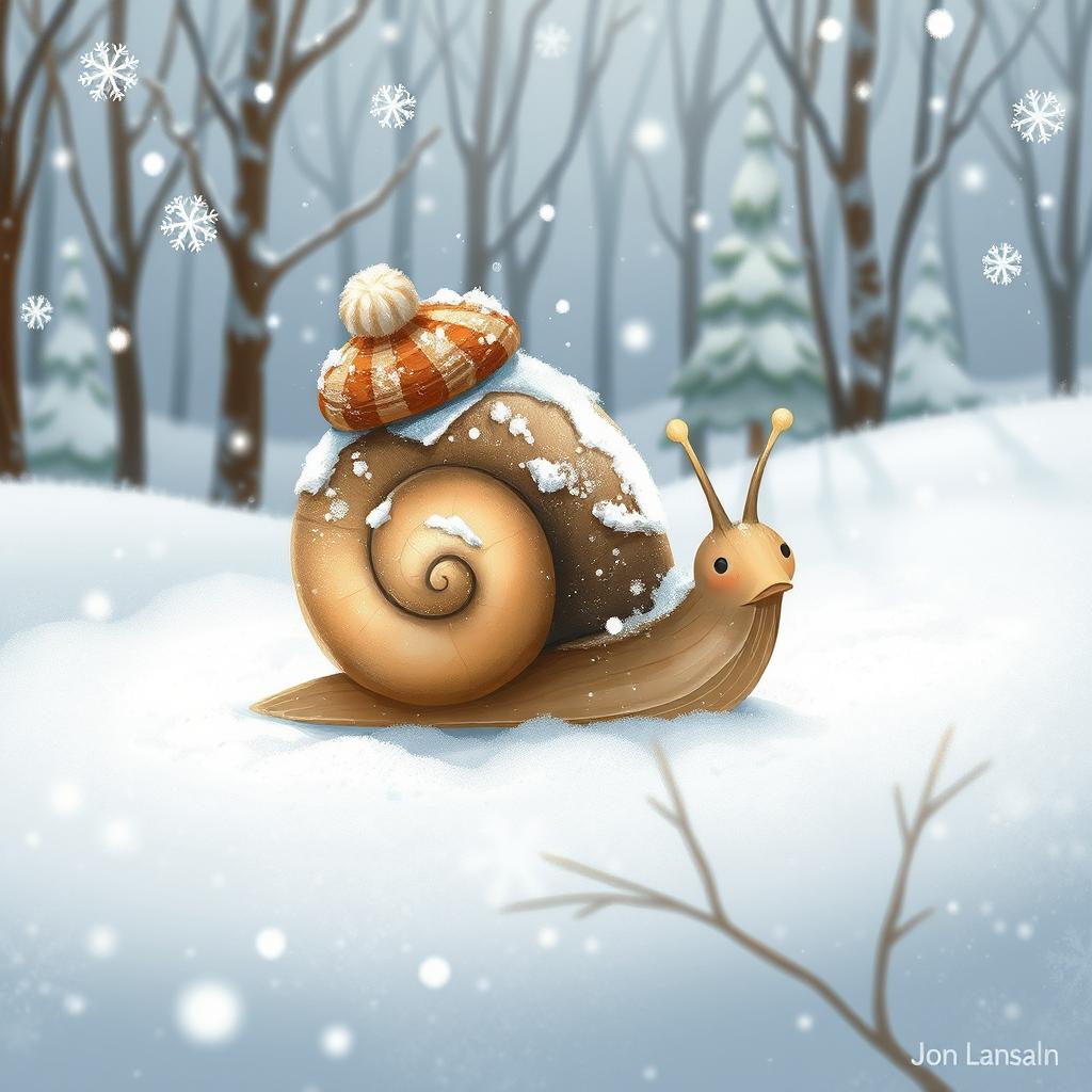 I am a little snail, and today I bravely crawled into the snowy landscape