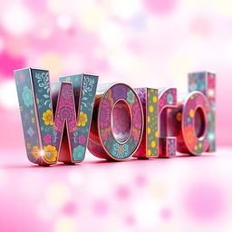 A creative and artistic representation of the word "word" depicted as a large, stylized 3D text in a vibrant explosion of colors